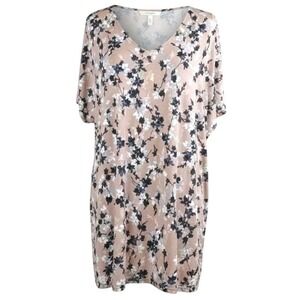 J. JIll Wearever Pink Floral Tunic Top V Neck Cottage Core Feminine Womens Sz L